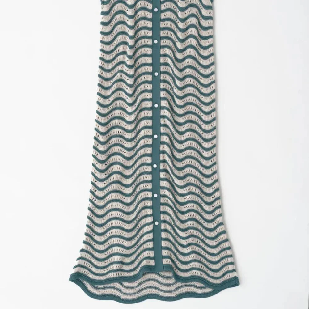 NWT Kotn Sabah Open Knit Striped Button Down Cotton Collared Dress - Picture 7 of 7